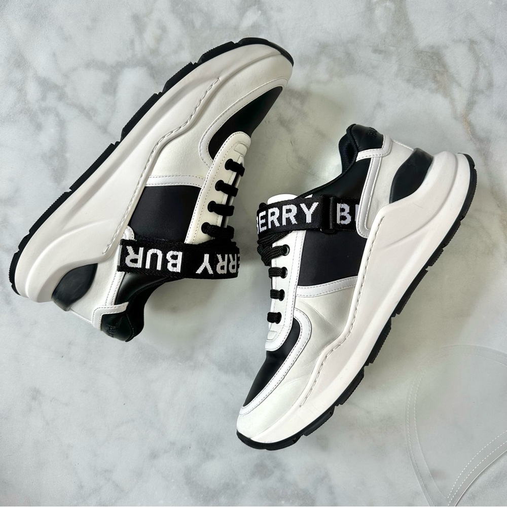 Burberry Ronnie Two Tone Black Optic White Leather Sneakers EU 41 - Picture 8 of 15